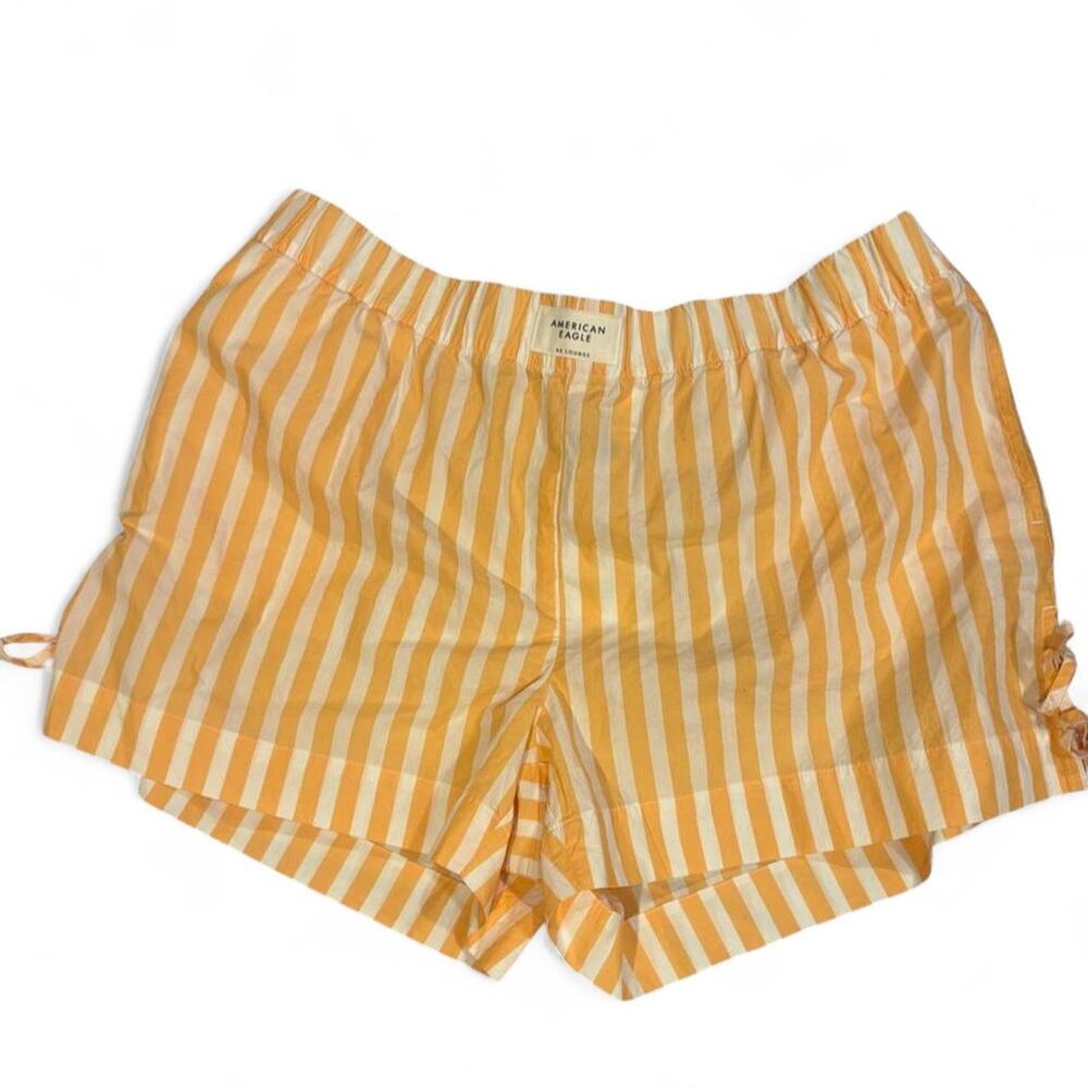 American Eagle yellow and white striped shorts with bows